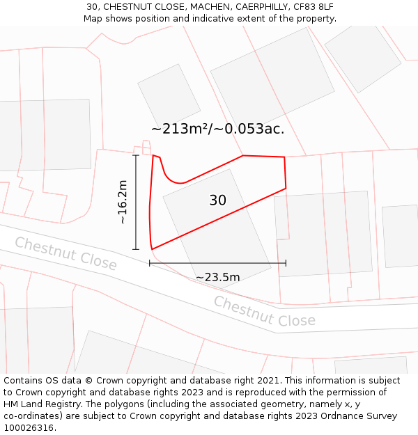 30, CHESTNUT CLOSE, MACHEN, CAERPHILLY, CF83 8LF: Plot and title map