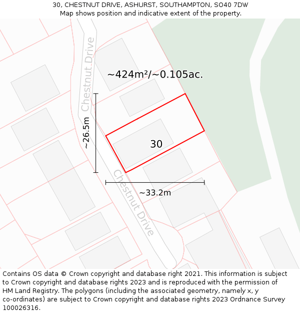 30, CHESTNUT DRIVE, ASHURST, SOUTHAMPTON, SO40 7DW: Plot and title map