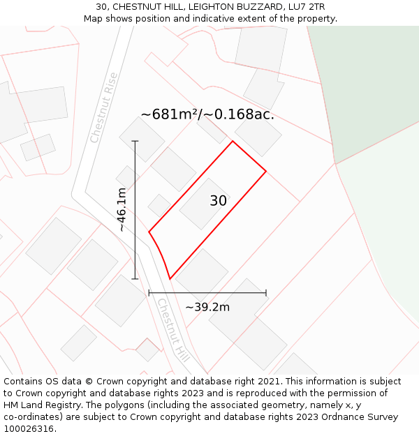 30, CHESTNUT HILL, LEIGHTON BUZZARD, LU7 2TR: Plot and title map