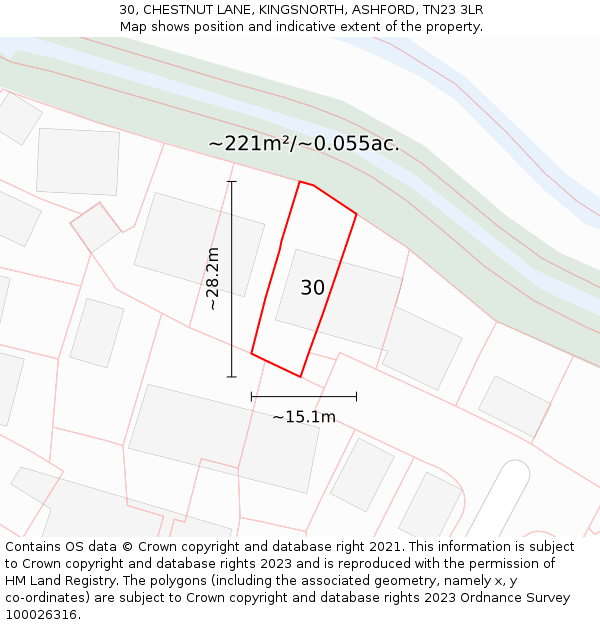 30, CHESTNUT LANE, KINGSNORTH, ASHFORD, TN23 3LR: Plot and title map