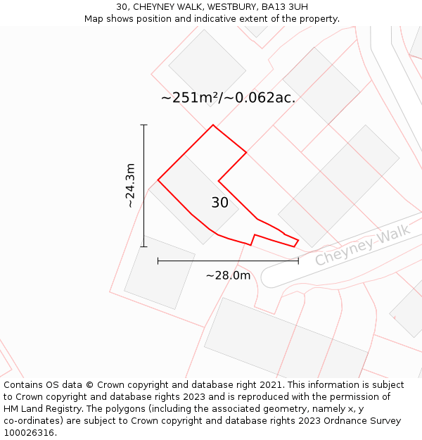 30, CHEYNEY WALK, WESTBURY, BA13 3UH: Plot and title map