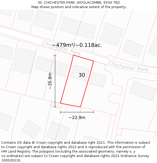 30, CHICHESTER PARK, WOOLACOMBE, EX34 7BZ: Plot and title map