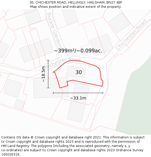 30, CHICHESTER ROAD, HELLINGLY, HAILSHAM, BN27 4BF: Plot and title map