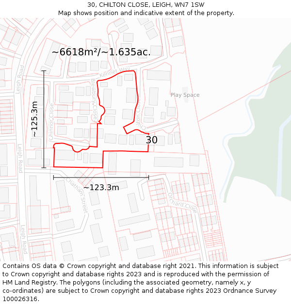 30, CHILTON CLOSE, LEIGH, WN7 1SW: Plot and title map