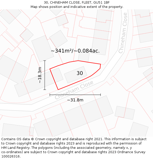 30, CHINEHAM CLOSE, FLEET, GU51 1BF: Plot and title map