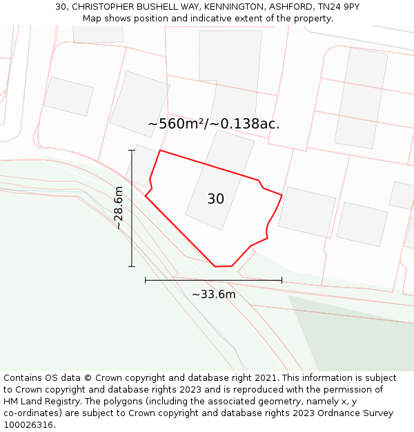 30, CHRISTOPHER BUSHELL WAY, KENNINGTON, ASHFORD, TN24 9PY: Plot and title map
