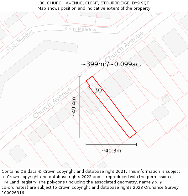 30, CHURCH AVENUE, CLENT, STOURBRIDGE, DY9 9QT: Plot and title map