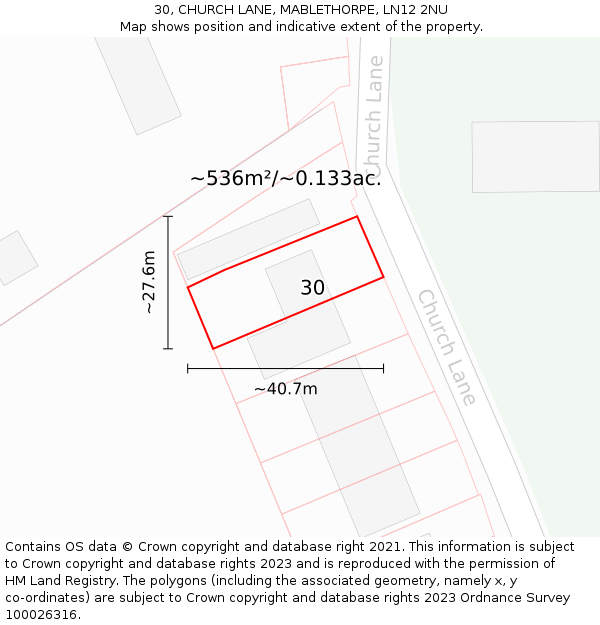 30, CHURCH LANE, MABLETHORPE, LN12 2NU: Plot and title map