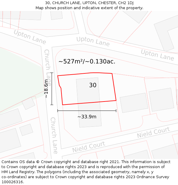 30, CHURCH LANE, UPTON, CHESTER, CH2 1DJ: Plot and title map