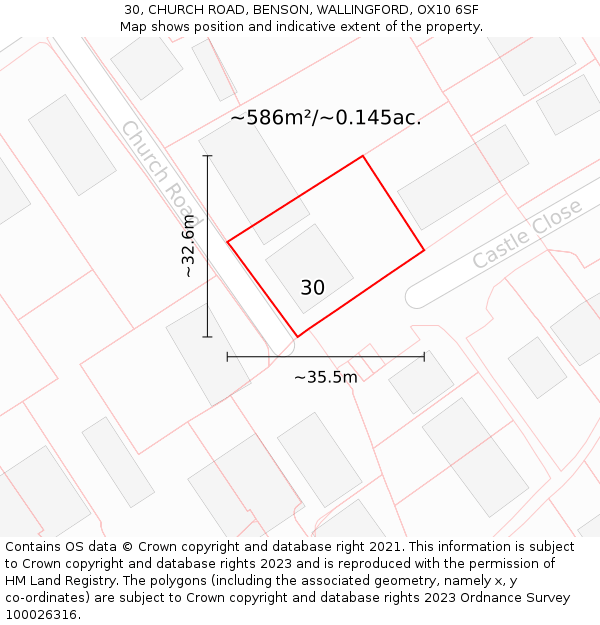 30, CHURCH ROAD, BENSON, WALLINGFORD, OX10 6SF: Plot and title map