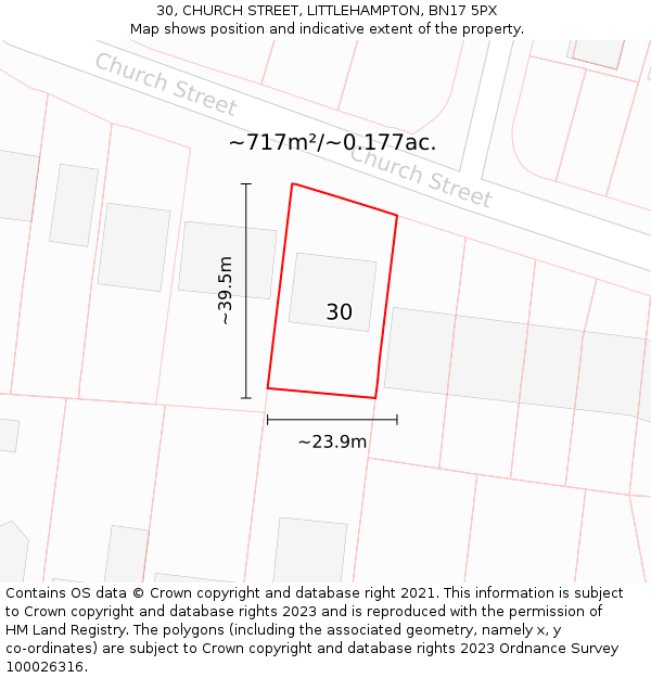 30, CHURCH STREET, LITTLEHAMPTON, BN17 5PX: Plot and title map