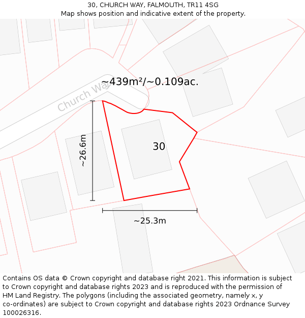 30, CHURCH WAY, FALMOUTH, TR11 4SG: Plot and title map