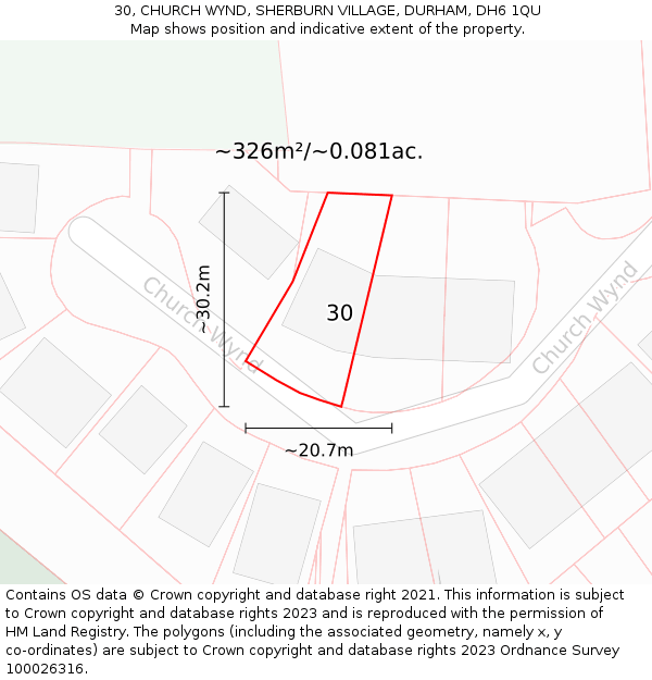 30, CHURCH WYND, SHERBURN VILLAGE, DURHAM, DH6 1QU: Plot and title map