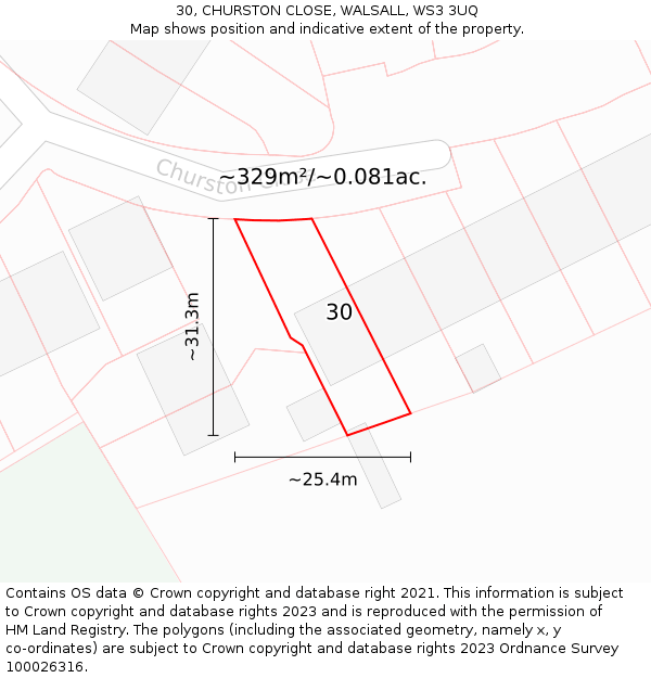 30, CHURSTON CLOSE, WALSALL, WS3 3UQ: Plot and title map