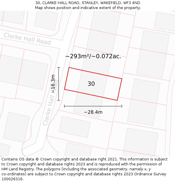 30, CLARKE HALL ROAD, STANLEY, WAKEFIELD, WF3 4ND: Plot and title map