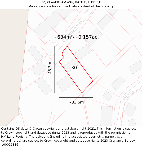 30, CLAVERHAM WAY, BATTLE, TN33 0JE: Plot and title map