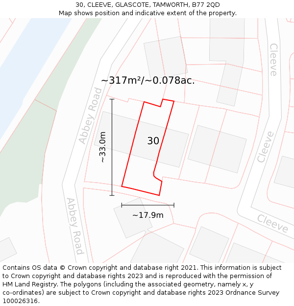 30, CLEEVE, GLASCOTE, TAMWORTH, B77 2QD: Plot and title map