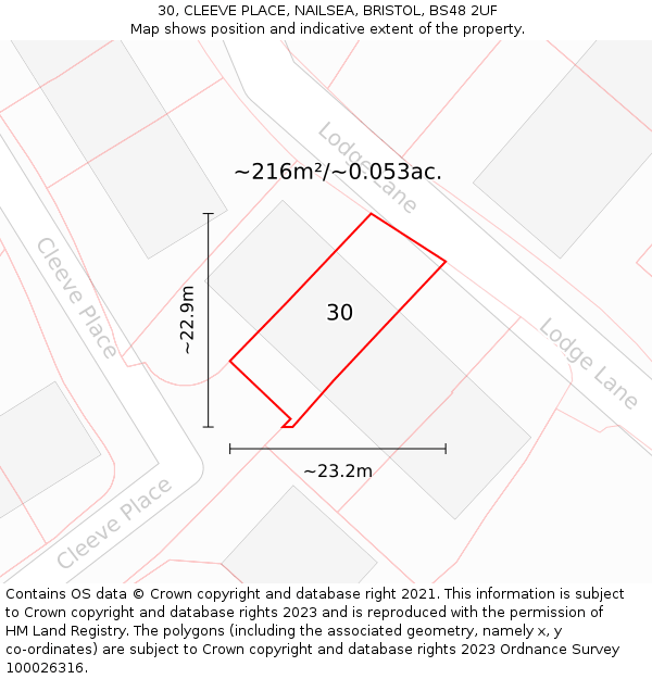 30, CLEEVE PLACE, NAILSEA, BRISTOL, BS48 2UF: Plot and title map