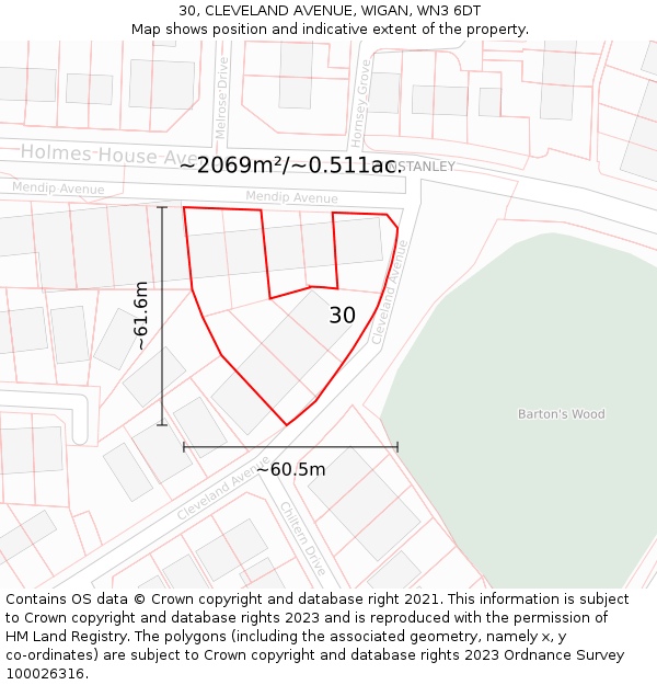 30, CLEVELAND AVENUE, WIGAN, WN3 6DT: Plot and title map