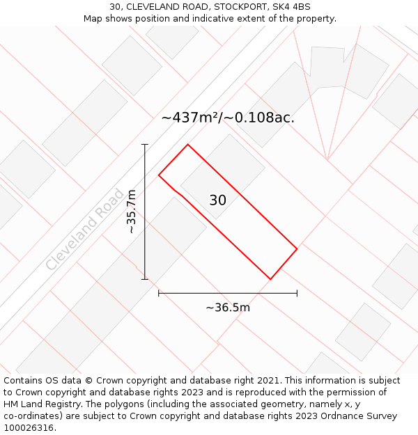 30, CLEVELAND ROAD, STOCKPORT, SK4 4BS: Plot and title map