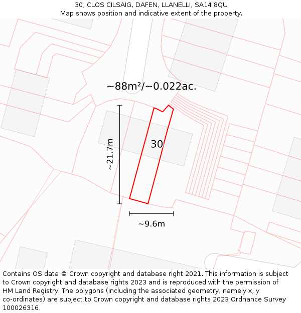 30, CLOS CILSAIG, DAFEN, LLANELLI, SA14 8QU: Plot and title map