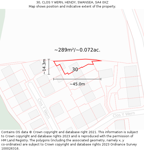 30, CLOS Y WERN, HENDY, SWANSEA, SA4 0XZ: Plot and title map