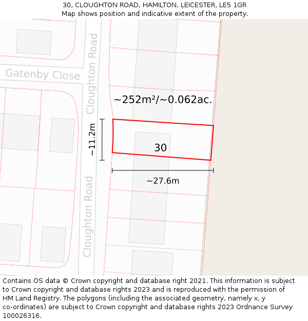 30, CLOUGHTON ROAD, HAMILTON, LEICESTER, LE5 1GR: Plot and title map