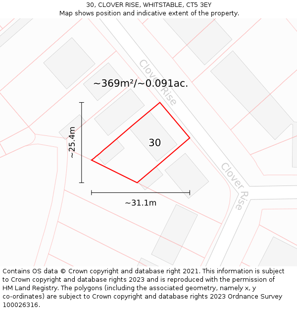 30, CLOVER RISE, WHITSTABLE, CT5 3EY: Plot and title map