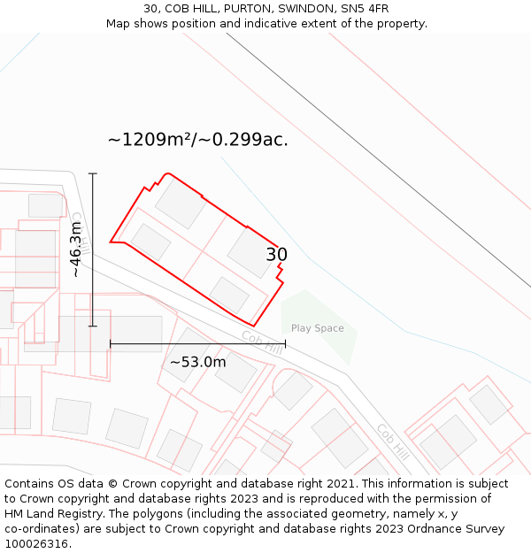 30, COB HILL, PURTON, SWINDON, SN5 4FR: Plot and title map