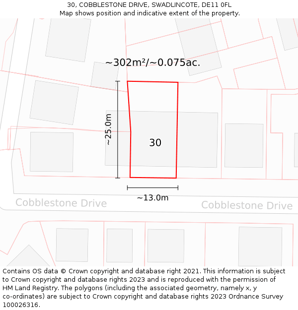 30, COBBLESTONE DRIVE, SWADLINCOTE, DE11 0FL: Plot and title map