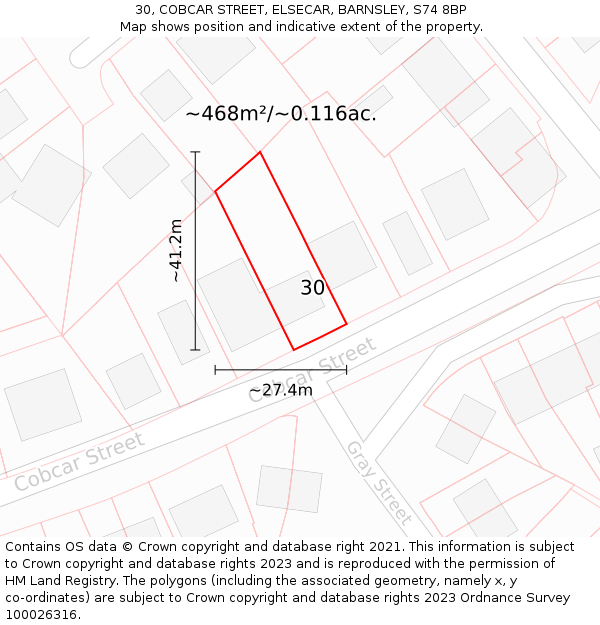 30, COBCAR STREET, ELSECAR, BARNSLEY, S74 8BP: Plot and title map