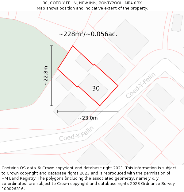 30, COED Y FELIN, NEW INN, PONTYPOOL, NP4 0BX: Plot and title map