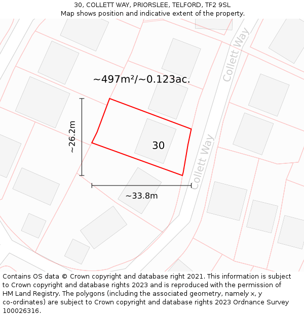 30, COLLETT WAY, PRIORSLEE, TELFORD, TF2 9SL: Plot and title map