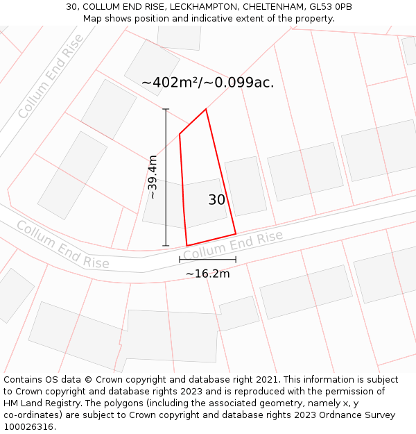 30, COLLUM END RISE, LECKHAMPTON, CHELTENHAM, GL53 0PB: Plot and title map