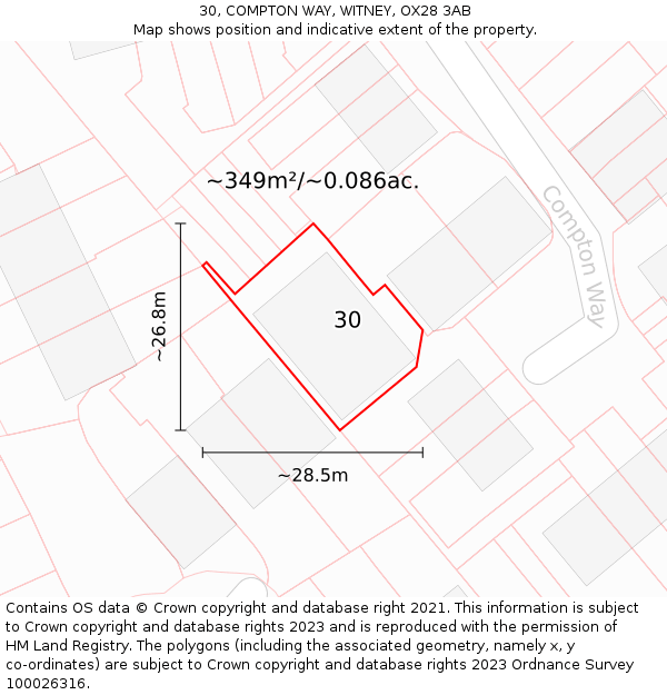 30, COMPTON WAY, WITNEY, OX28 3AB: Plot and title map