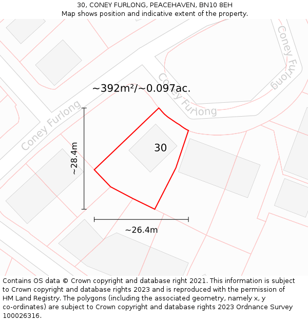 30, CONEY FURLONG, PEACEHAVEN, BN10 8EH: Plot and title map