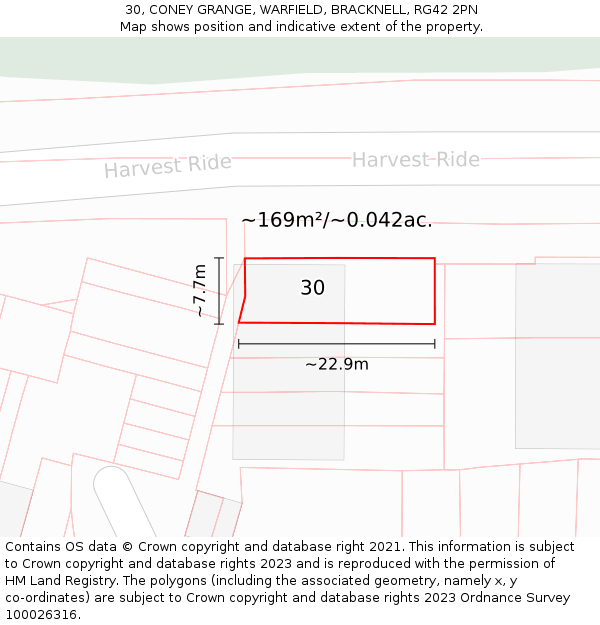 30, CONEY GRANGE, WARFIELD, BRACKNELL, RG42 2PN: Plot and title map