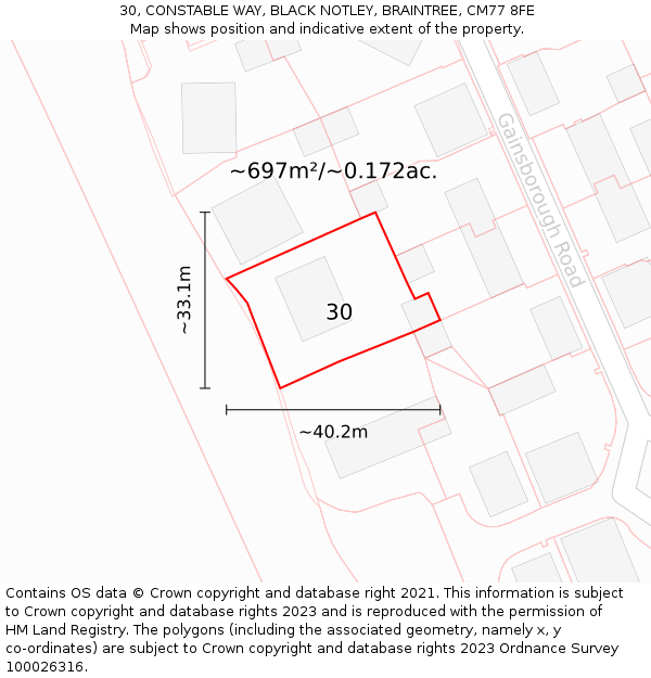 30, CONSTABLE WAY, BLACK NOTLEY, BRAINTREE, CM77 8FE: Plot and title map