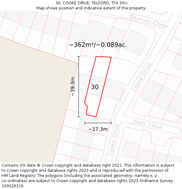 30, COOKE DRIVE, TELFORD, TF4 3SU: Plot and title map