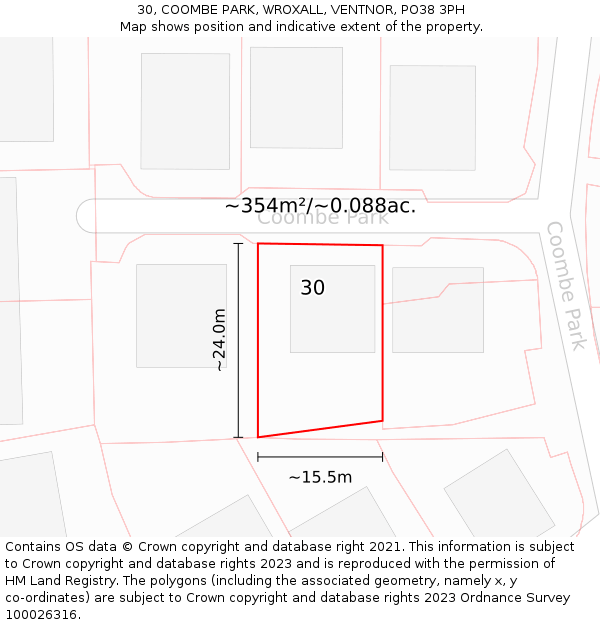 30, COOMBE PARK, WROXALL, VENTNOR, PO38 3PH: Plot and title map