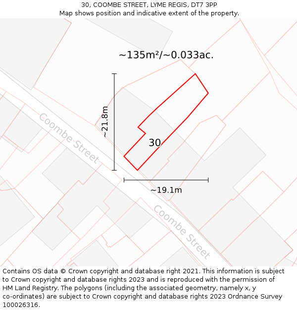 30, COOMBE STREET, LYME REGIS, DT7 3PP: Plot and title map