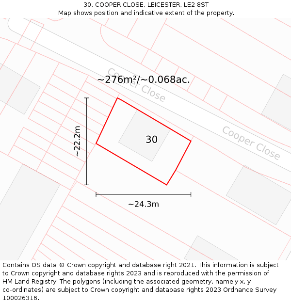 30, COOPER CLOSE, LEICESTER, LE2 8ST: Plot and title map