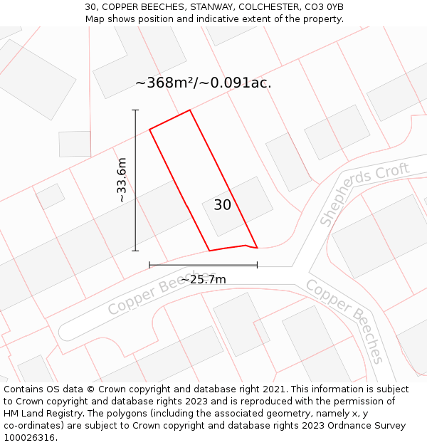 30, COPPER BEECHES, STANWAY, COLCHESTER, CO3 0YB: Plot and title map