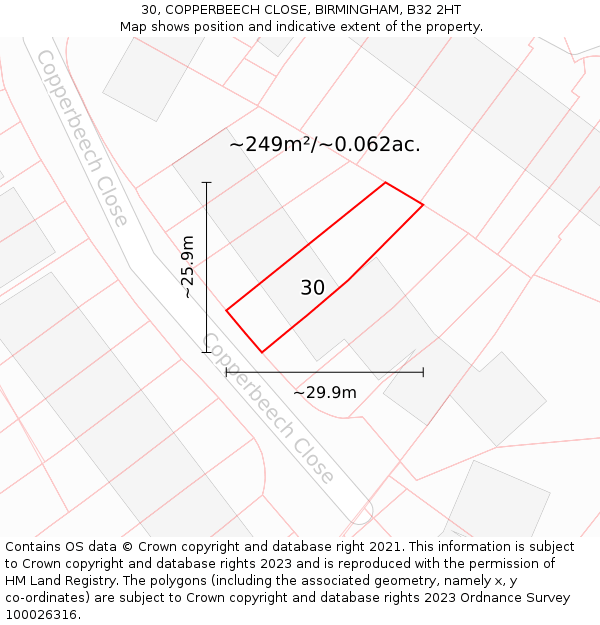 30, COPPERBEECH CLOSE, BIRMINGHAM, B32 2HT: Plot and title map