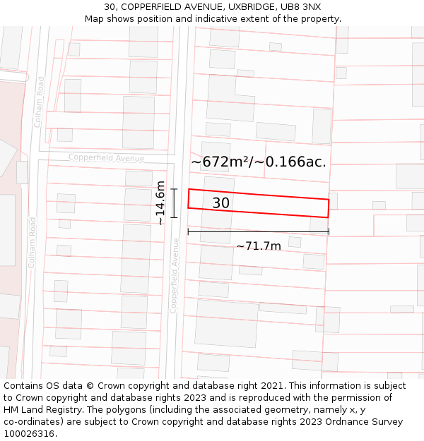 30, COPPERFIELD AVENUE, UXBRIDGE, UB8 3NX: Plot and title map