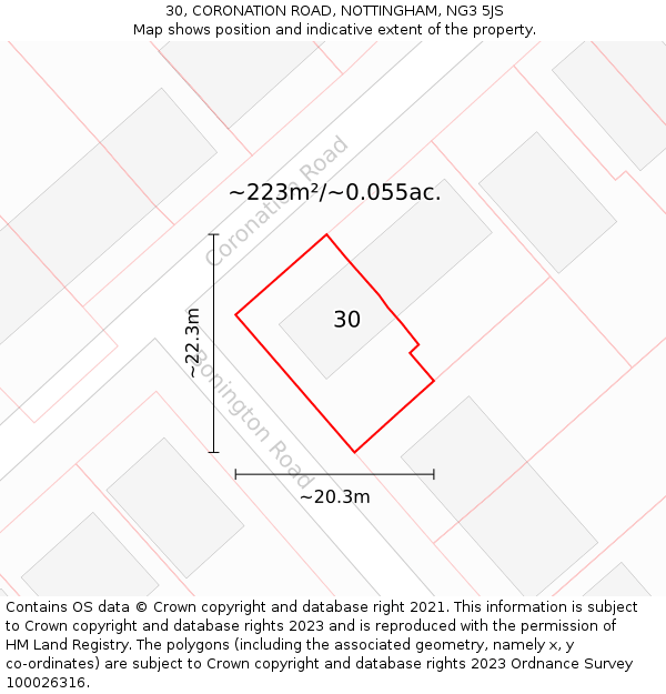 30, CORONATION ROAD, NOTTINGHAM, NG3 5JS: Plot and title map