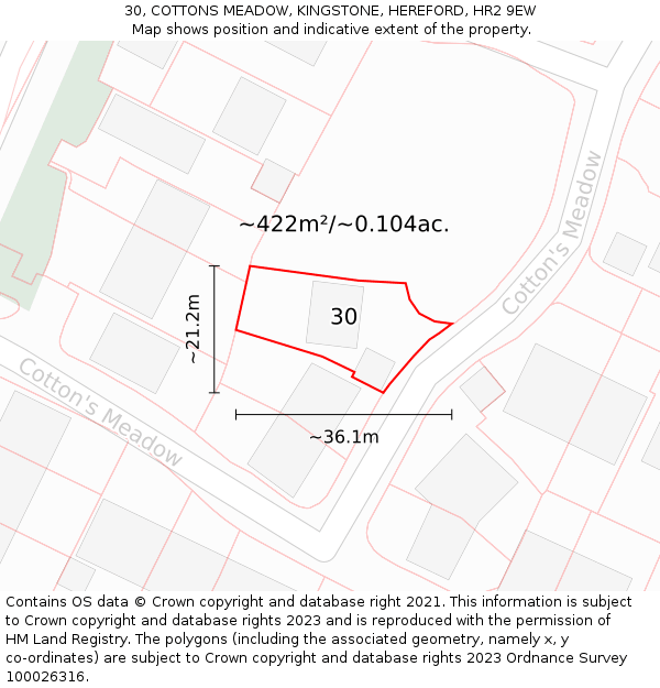 30, COTTONS MEADOW, KINGSTONE, HEREFORD, HR2 9EW: Plot and title map