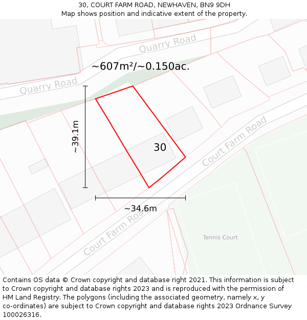 30, COURT FARM ROAD, NEWHAVEN, BN9 9DH: Plot and title map