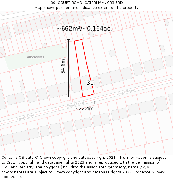 30, COURT ROAD, CATERHAM, CR3 5RD: Plot and title map