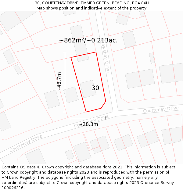 30, COURTENAY DRIVE, EMMER GREEN, READING, RG4 8XH: Plot and title map